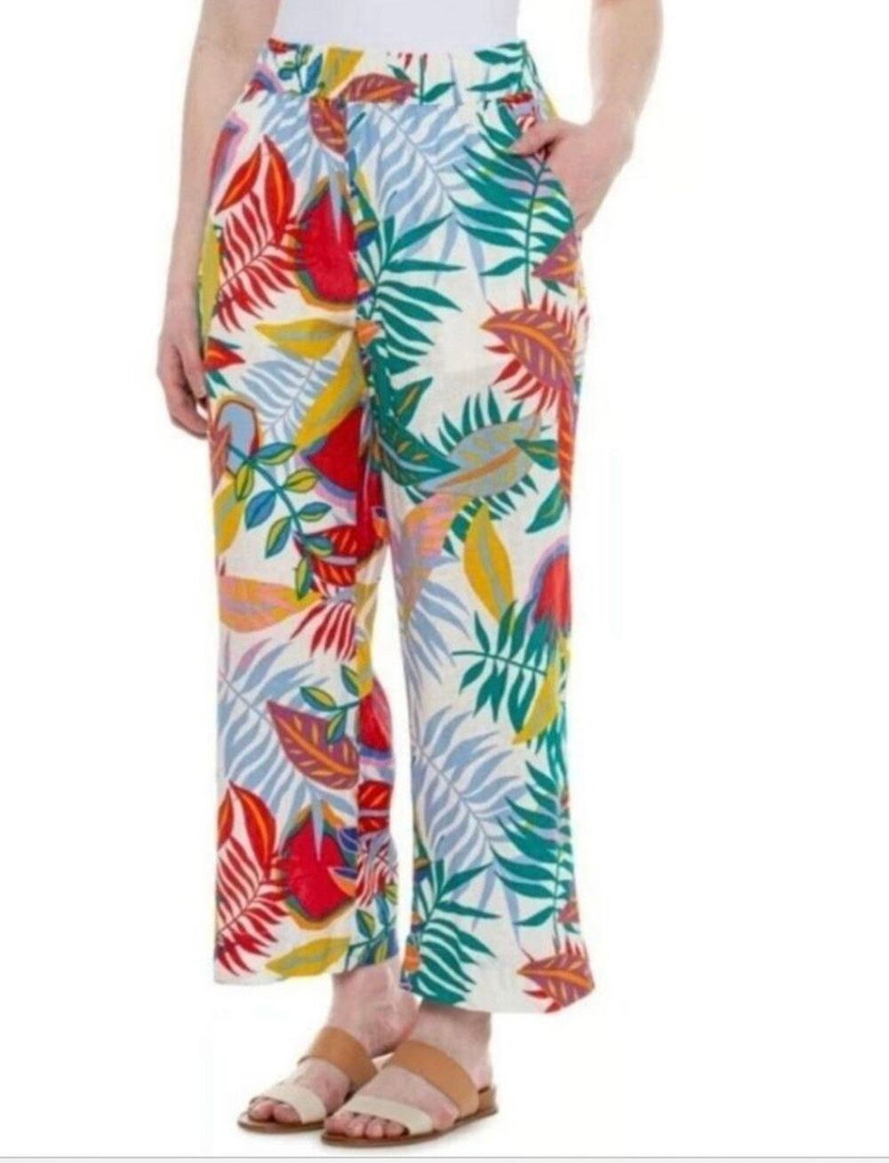 C&C California tropical linen wide leg pant M